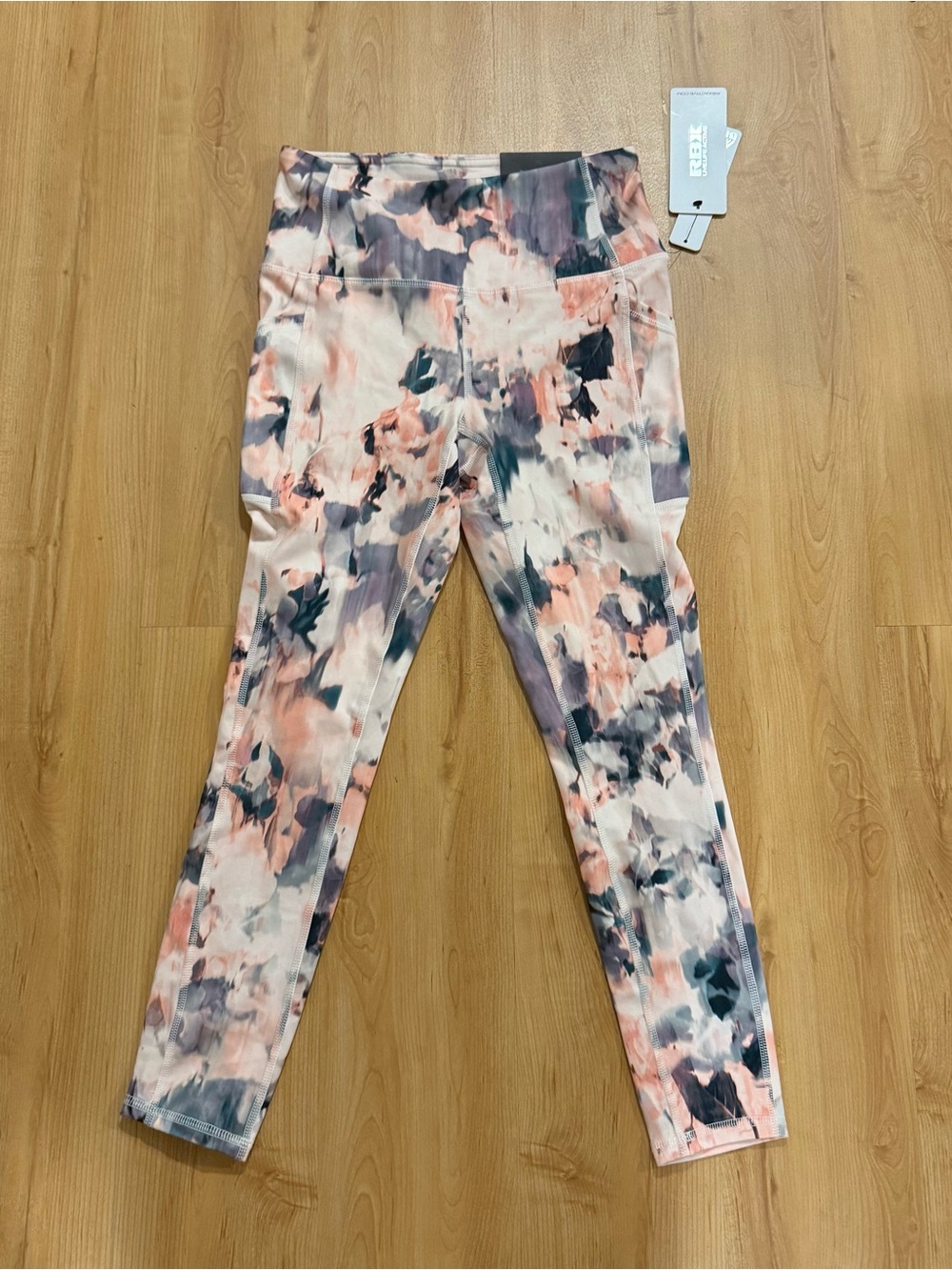 RBX Peach and Gray Floral Print Girls' Leggings size Small. New with tags